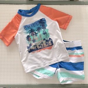 Toddler boy rash guard and swim trunks